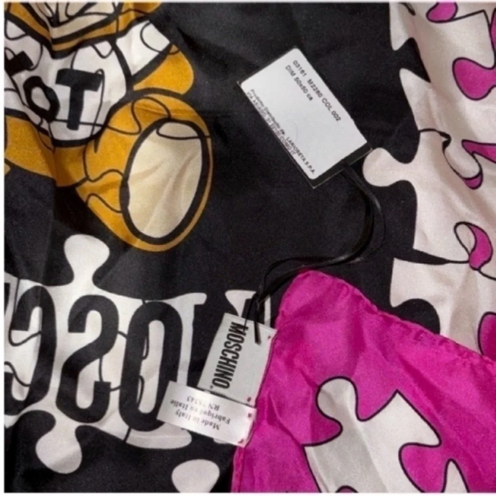 Moschino Bear Puzzle Scarf - Black, White, Pink